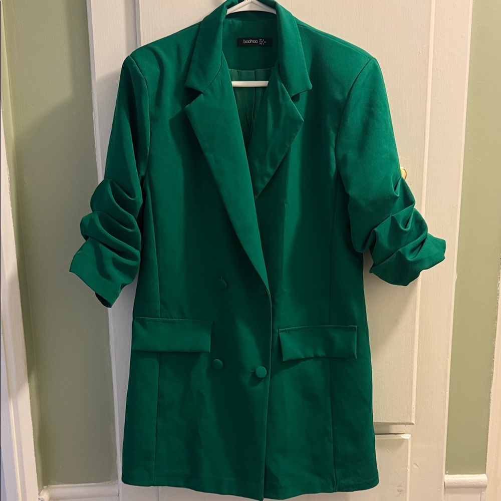 Boohoo Emerald Green Double-Breasted Blazer